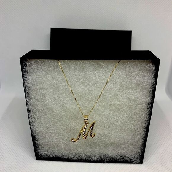 Initial letter M pendant 14k Solid Gold Pendant - Picture 1 of 13